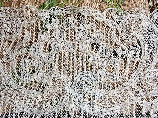 20s Antique DECO French Tulle Net Lace TAMBOR Embroidered Collar Dickey Applique Flapper Downton Abbey Bridal Vintage Clothing Never Used