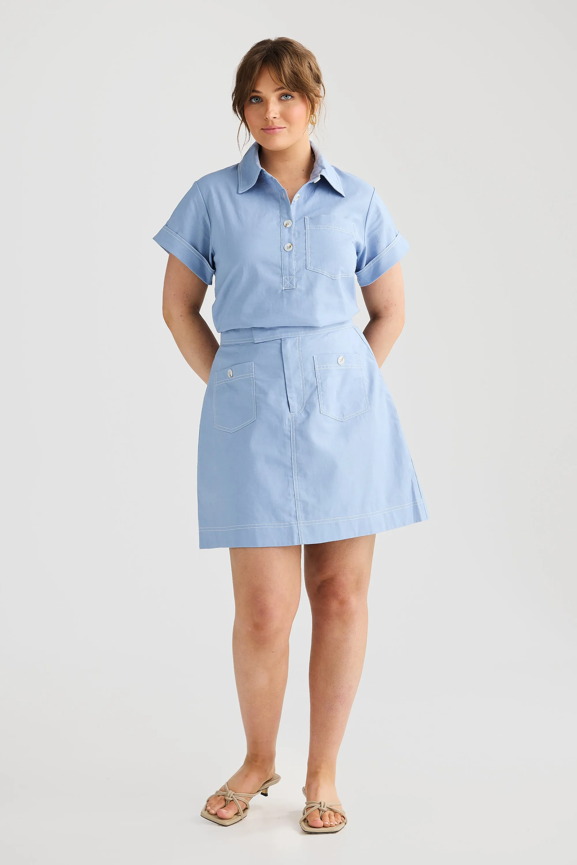 A-line Pocket Skirt - Cornflower Blue