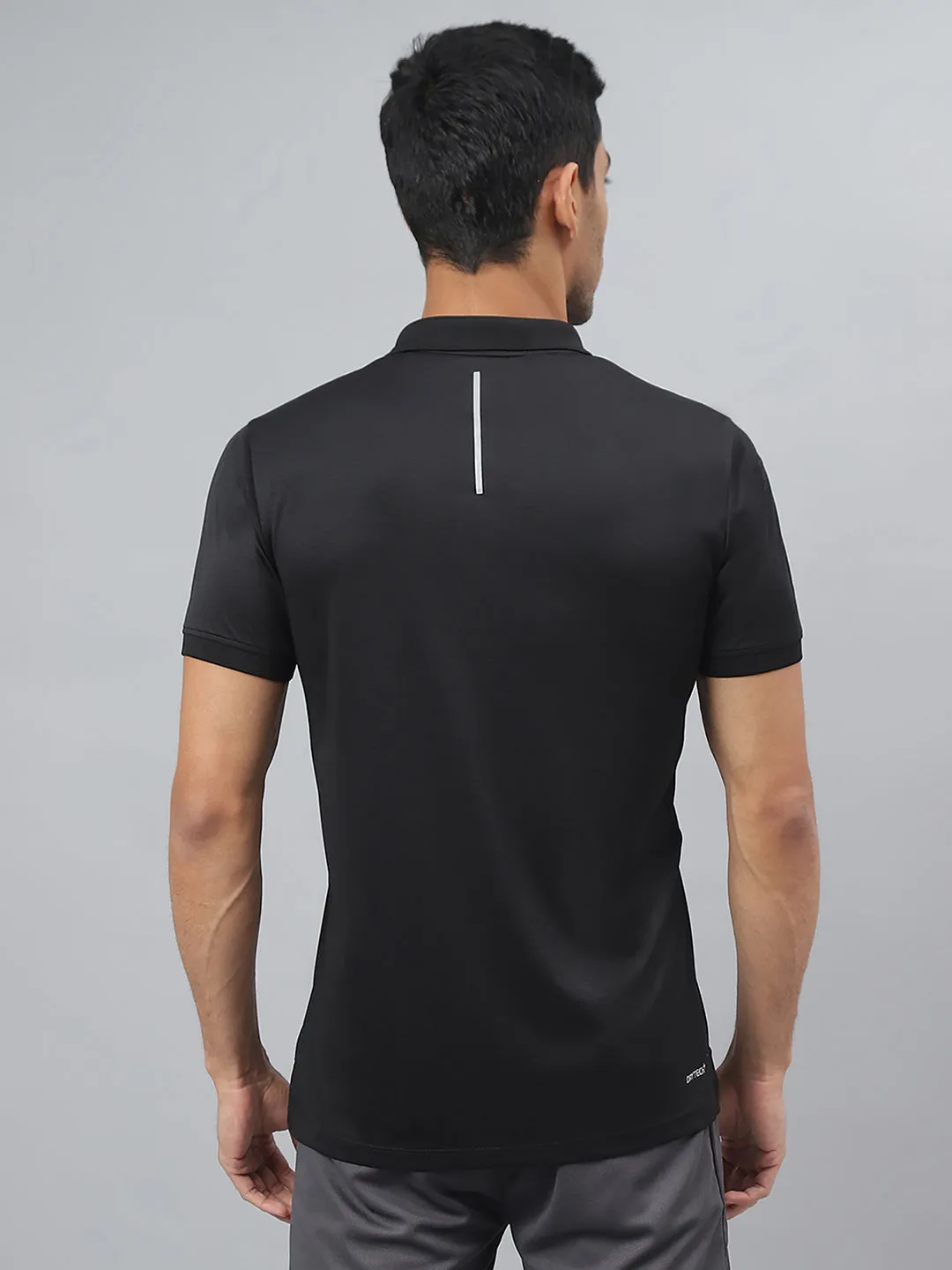 Alcis Men Black Drytech  Anti-Static Slim-Fit Running Polo T-Shirt