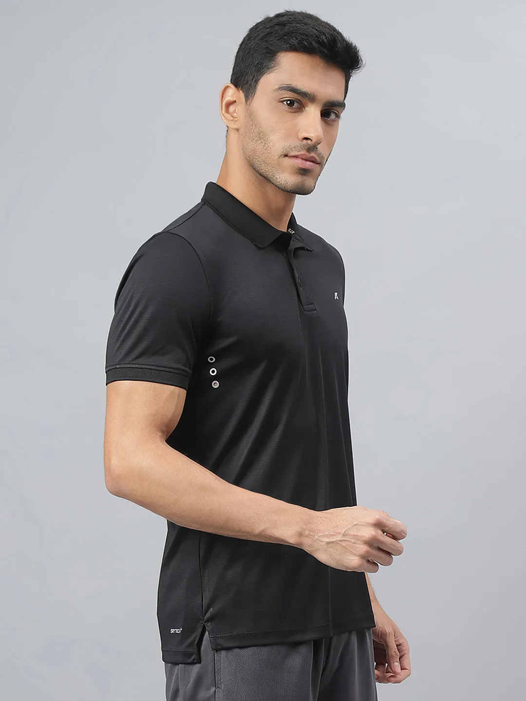 Alcis Men Black Drytech  Anti-Static Slim-Fit Running Polo T-Shirt