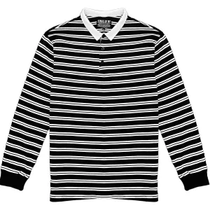 Black And White Double Striped Mens Long Sleeve Rugby Shirt