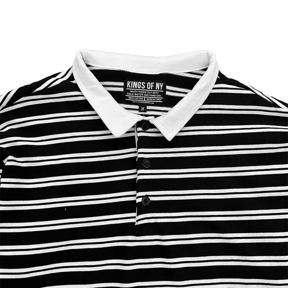 Black And White Double Striped Mens Long Sleeve Rugby Shirt