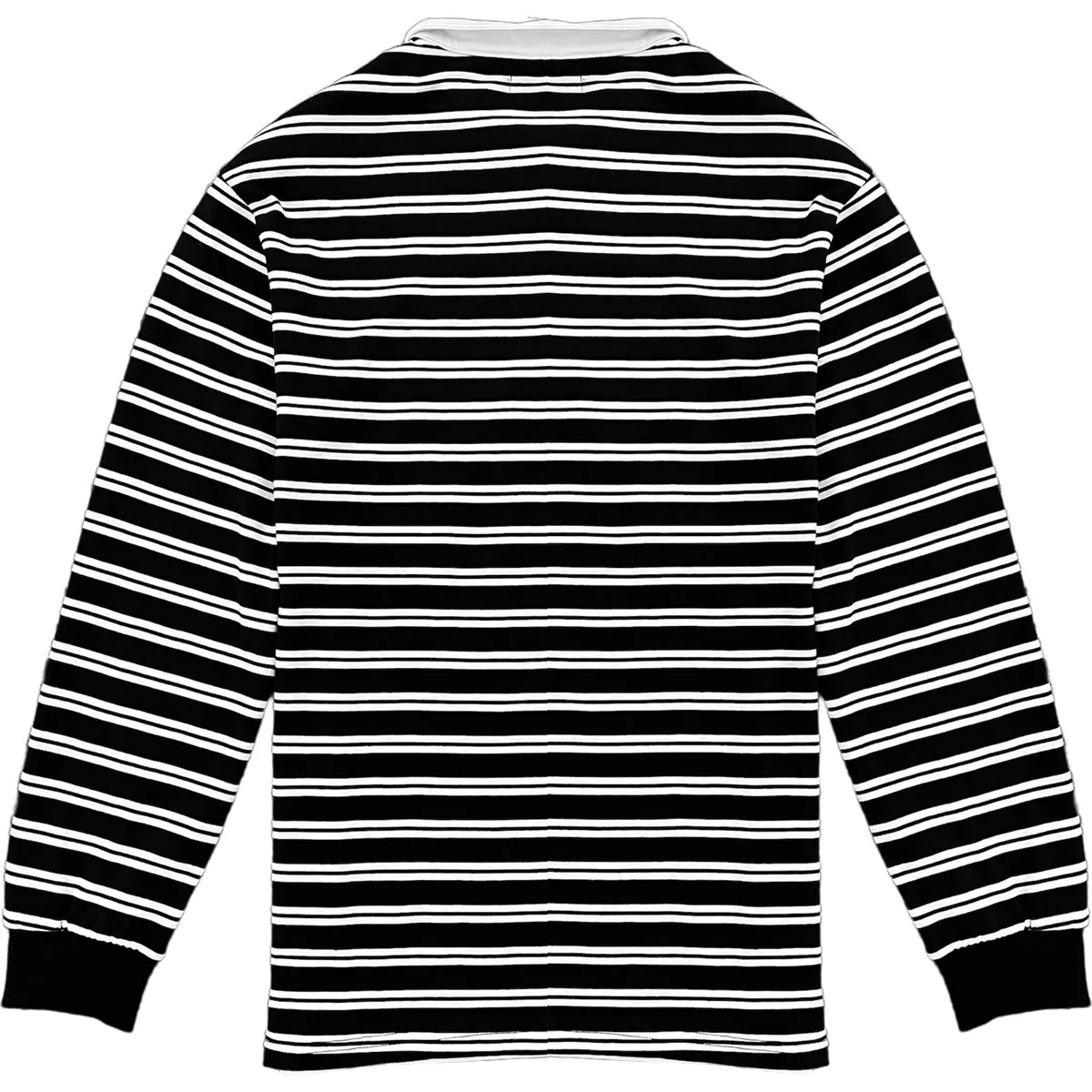 Black And White Double Striped Mens Long Sleeve Rugby Shirt