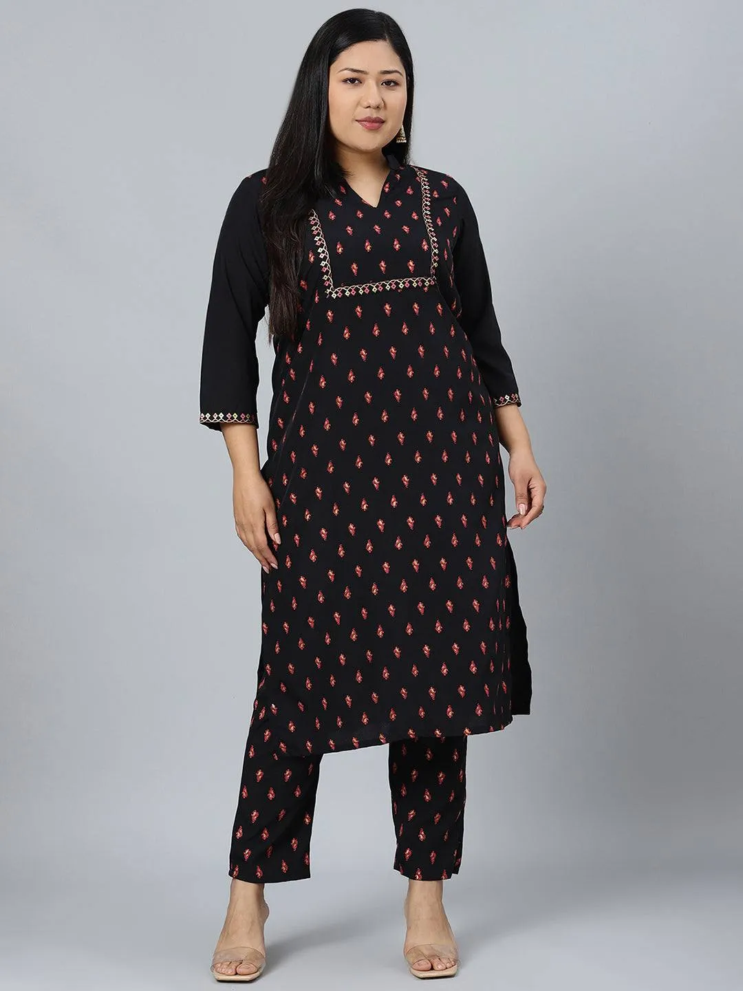 Black Crepe Foil Print Kurta Palazzo Set