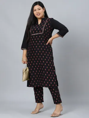 Black Crepe Foil Print Kurta Palazzo Set