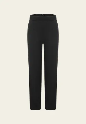 Black Elastic Waist Straight-leg Pants