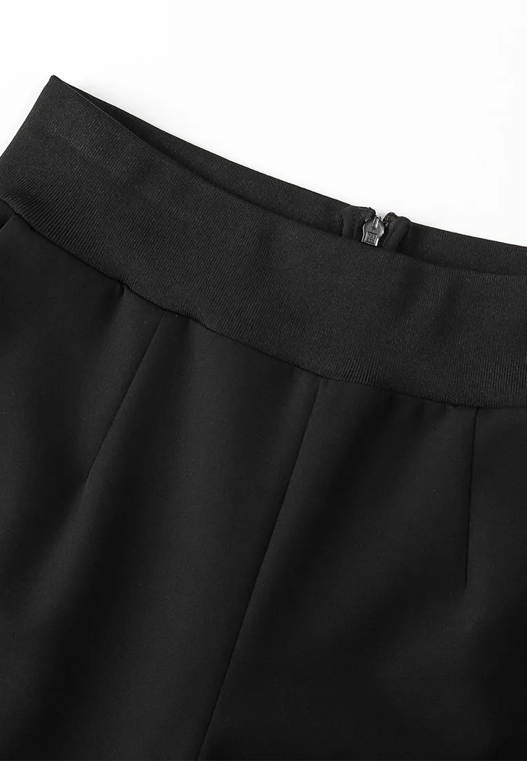 Black Elastic Waist Straight-leg Pants