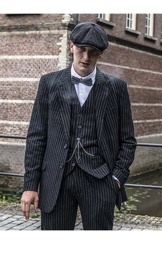 BLACK PINSTRIPE TWEED 3 PIECE SUIT