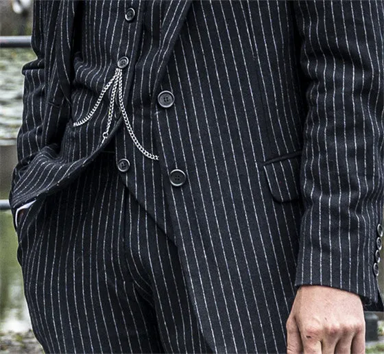 BLACK PINSTRIPE TWEED 3 PIECE SUIT