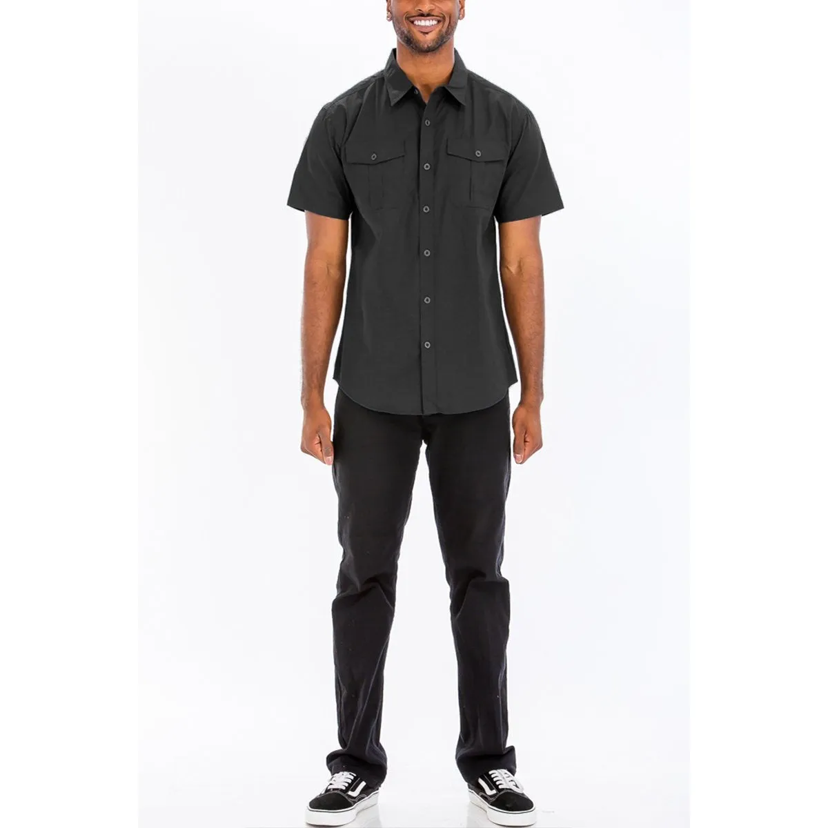 Black Two-Pocket Button-Down Shirt