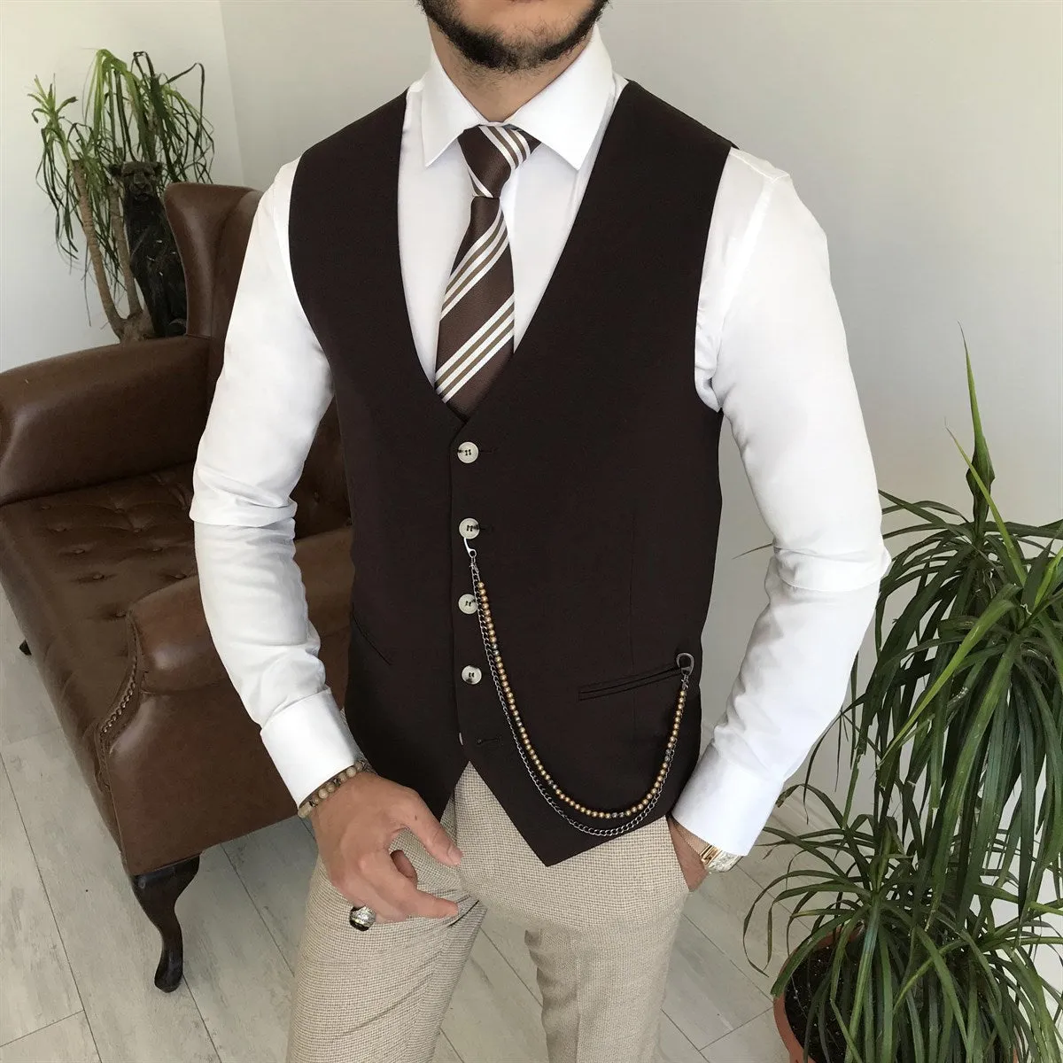 Bojoni Cagliari Beige Slim-Fit Suit 3-Piece