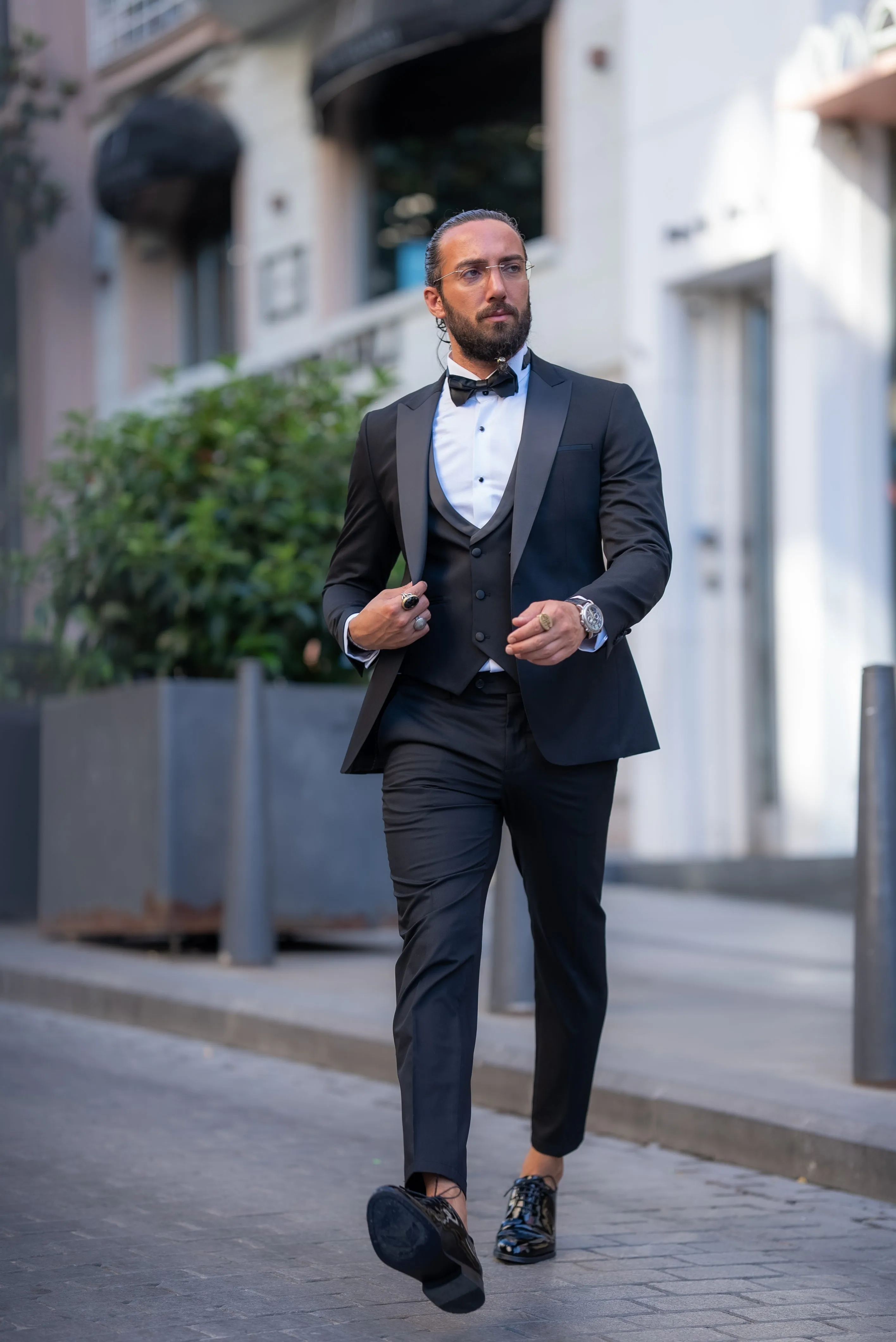 Bojoni Marelli Slim Fit Black Collar Detailed Tuxedo  Suit