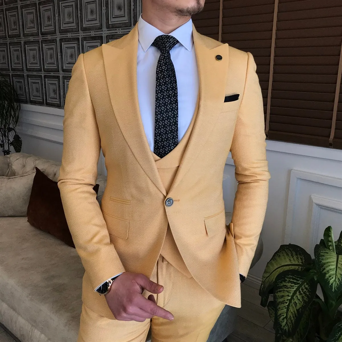 Bojoni Yellow Slim-Fit Suit 3-Piece