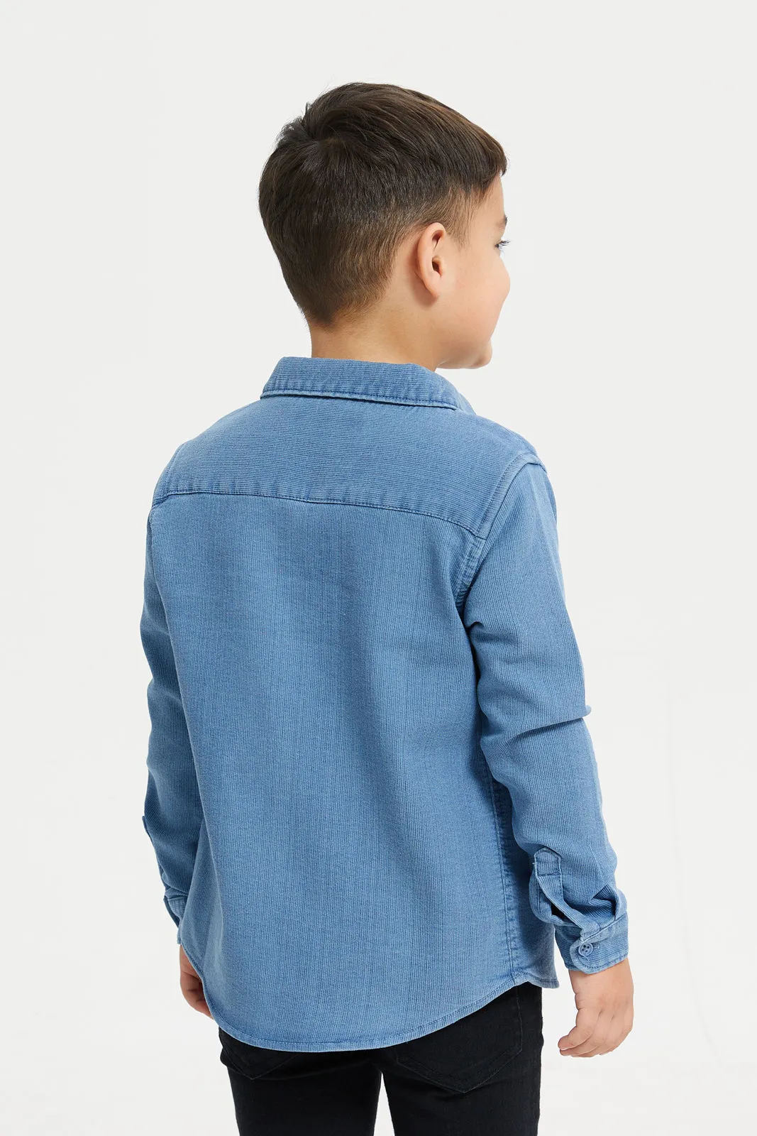 Boys Blue Knit Denim Shirt And T-Shirt Set (2 Piece)