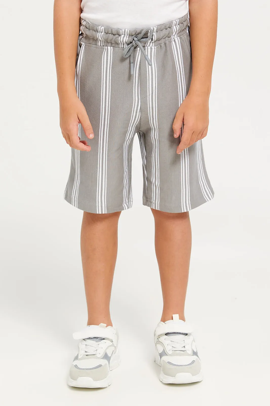 Boys Charcoal Striped Casual Set (2 Piece)