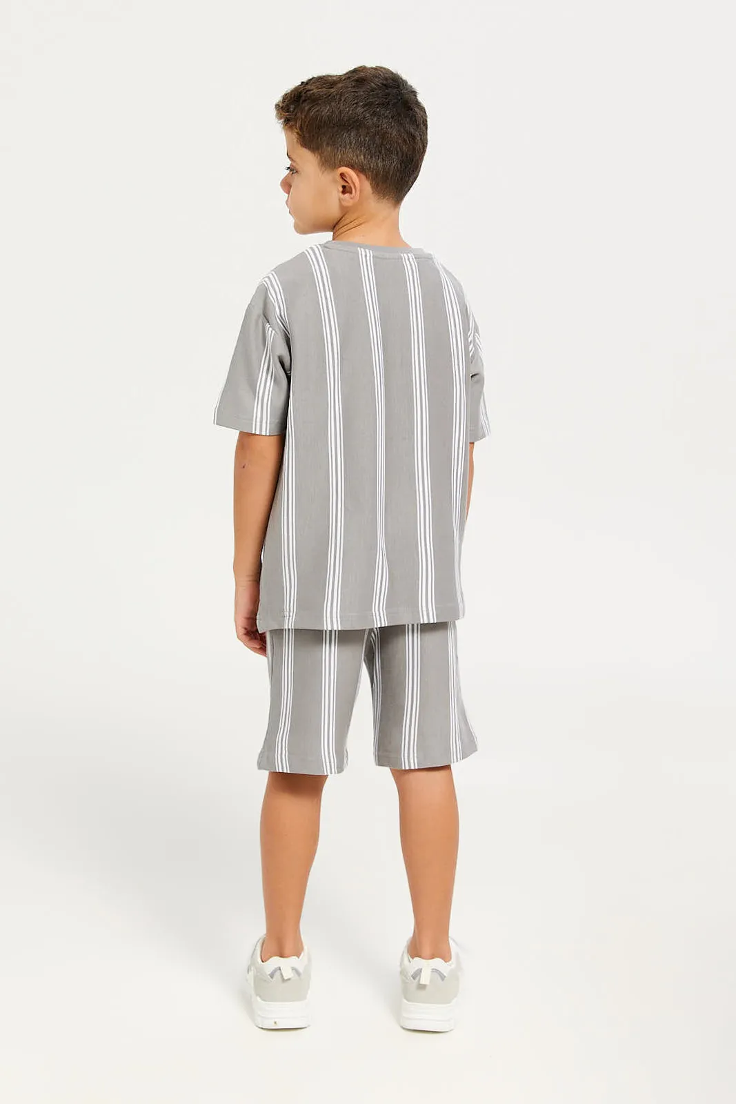 Boys Charcoal Striped Casual Set (2 Piece)