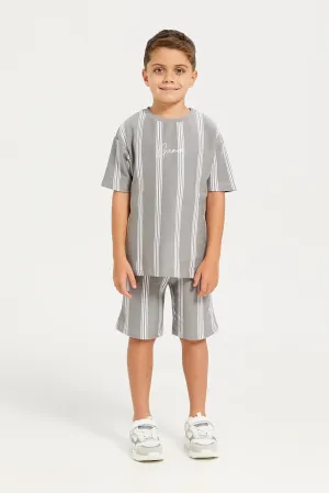 Boys Charcoal Striped Casual Set (2 Piece)