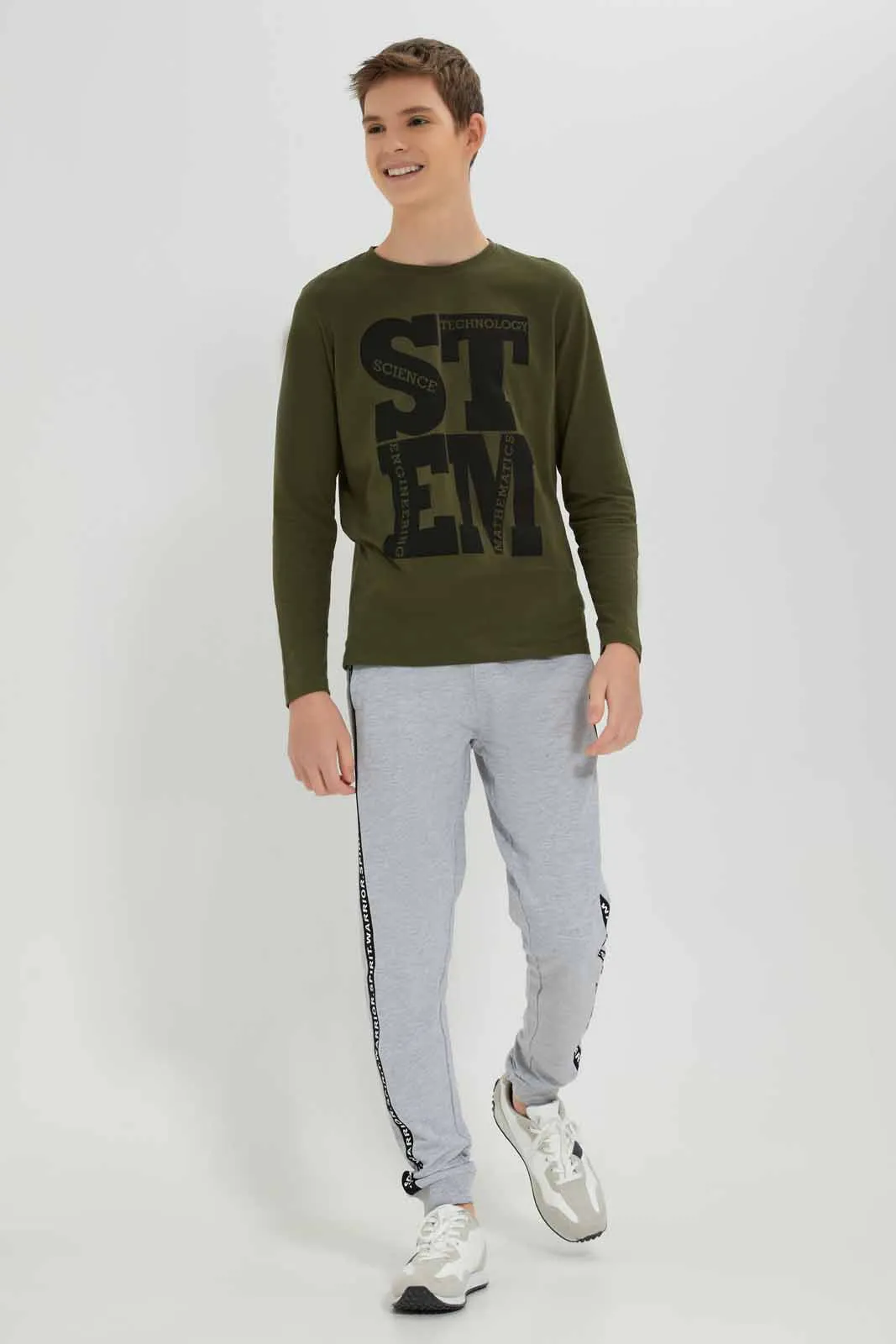 Boys Olive STEM Print T-Shirt