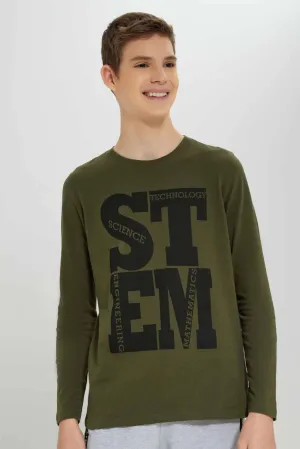 Boys Olive STEM Print T-Shirt