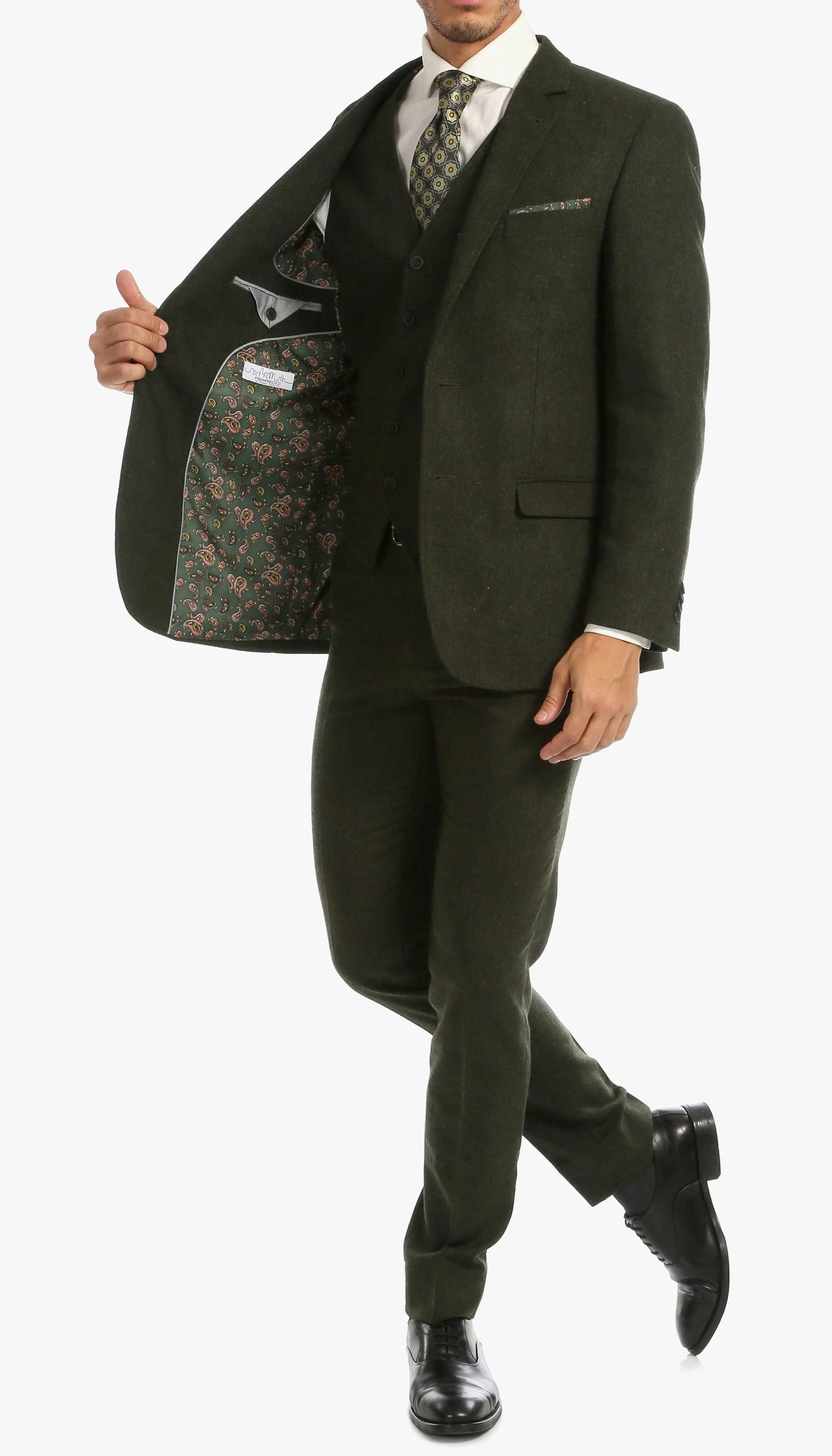 Bradford Hunter Green Slim Fit 3 Piece Tweed Suit