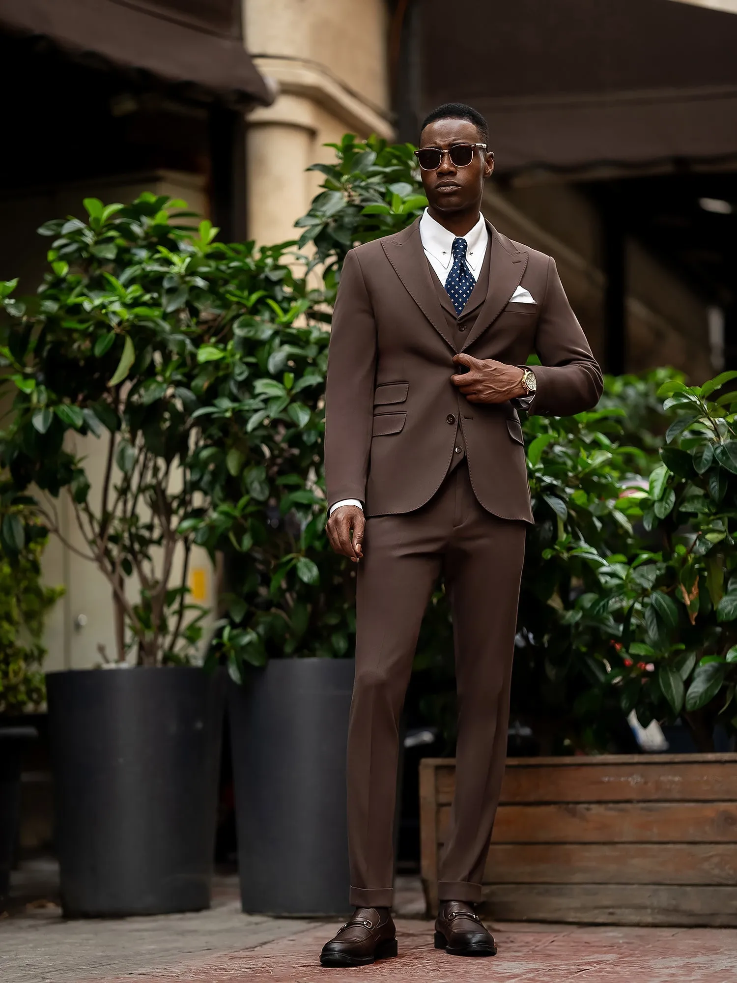 Brown Slim-Fit Suit 3-Piece