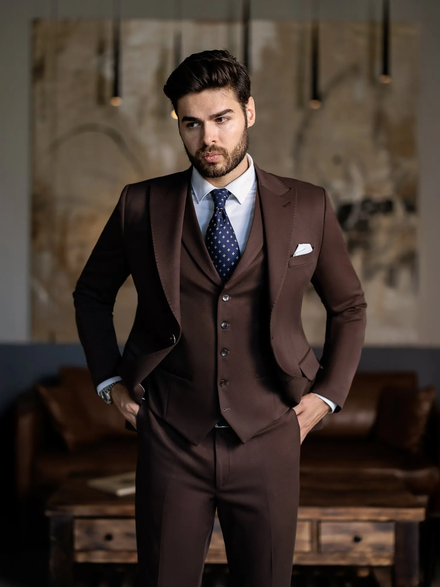 Brown Slim-Fit Suit 3-Piece