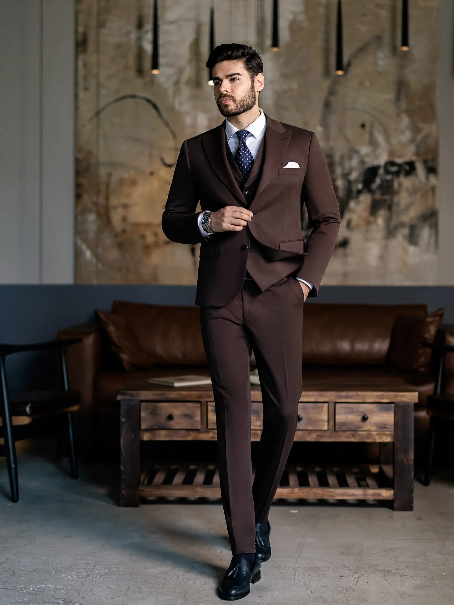 Brown Slim-Fit Suit 3-Piece