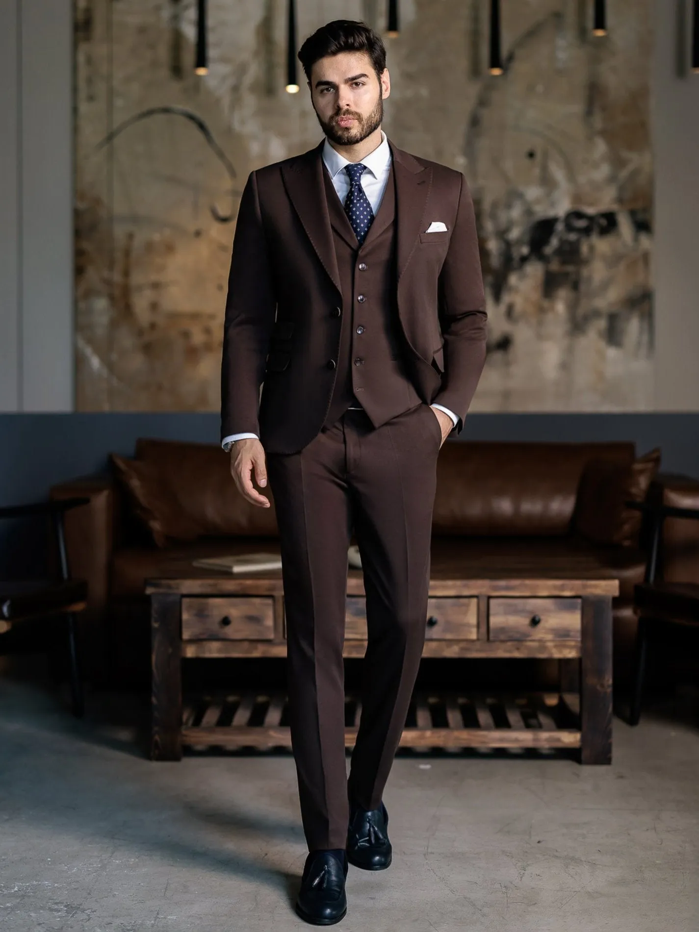 Brown Slim-Fit Suit 3-Piece