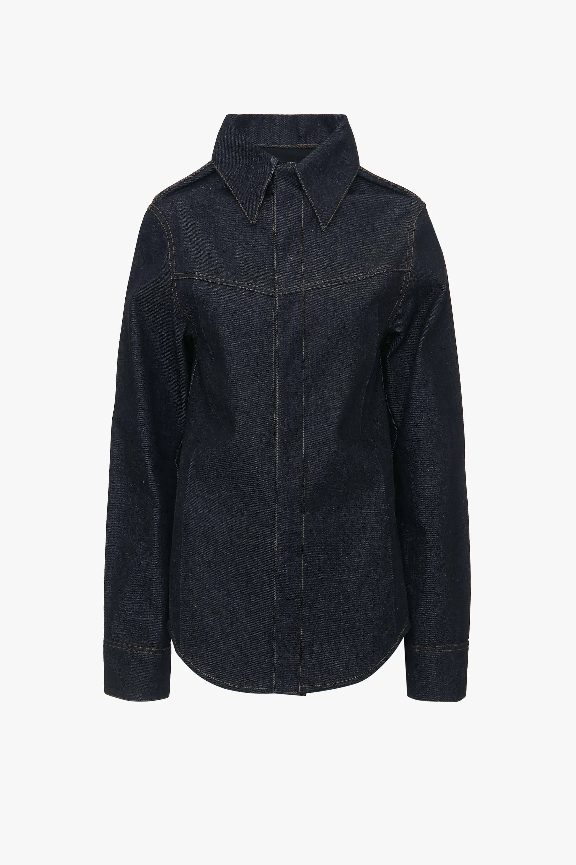 Denim Front Yoke Detail Shirt In Dark Indigo Rinse