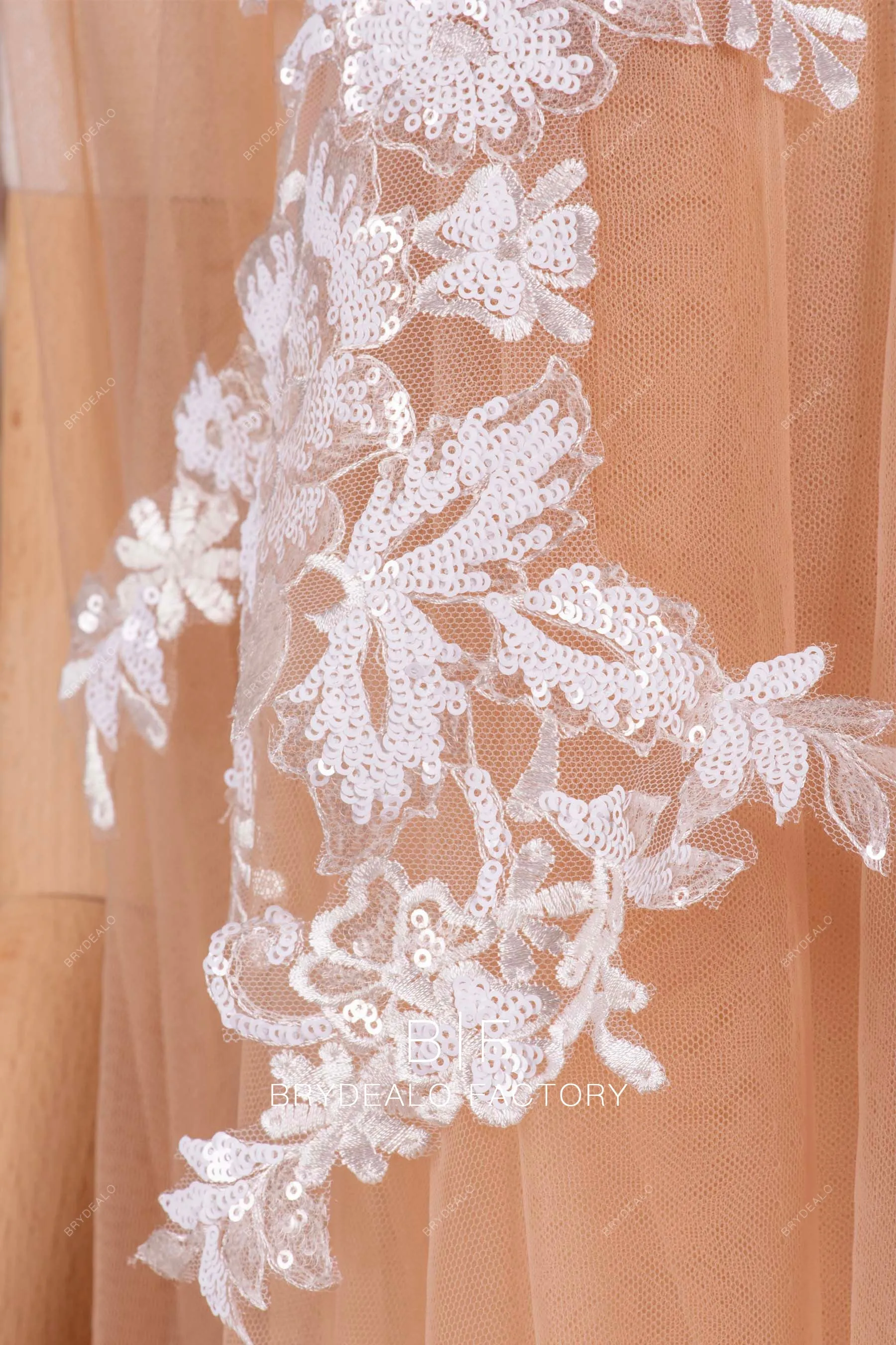 Designer Cream White Sequined Flower Lace Appliques