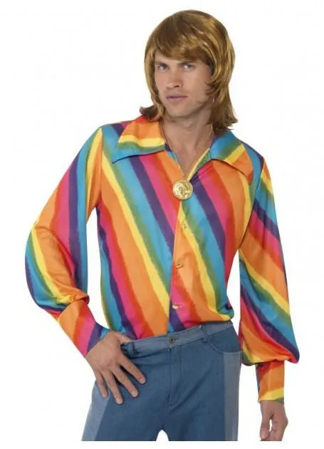 Disco Fever 1970's Retro Men's Rainbow Costume Shirt