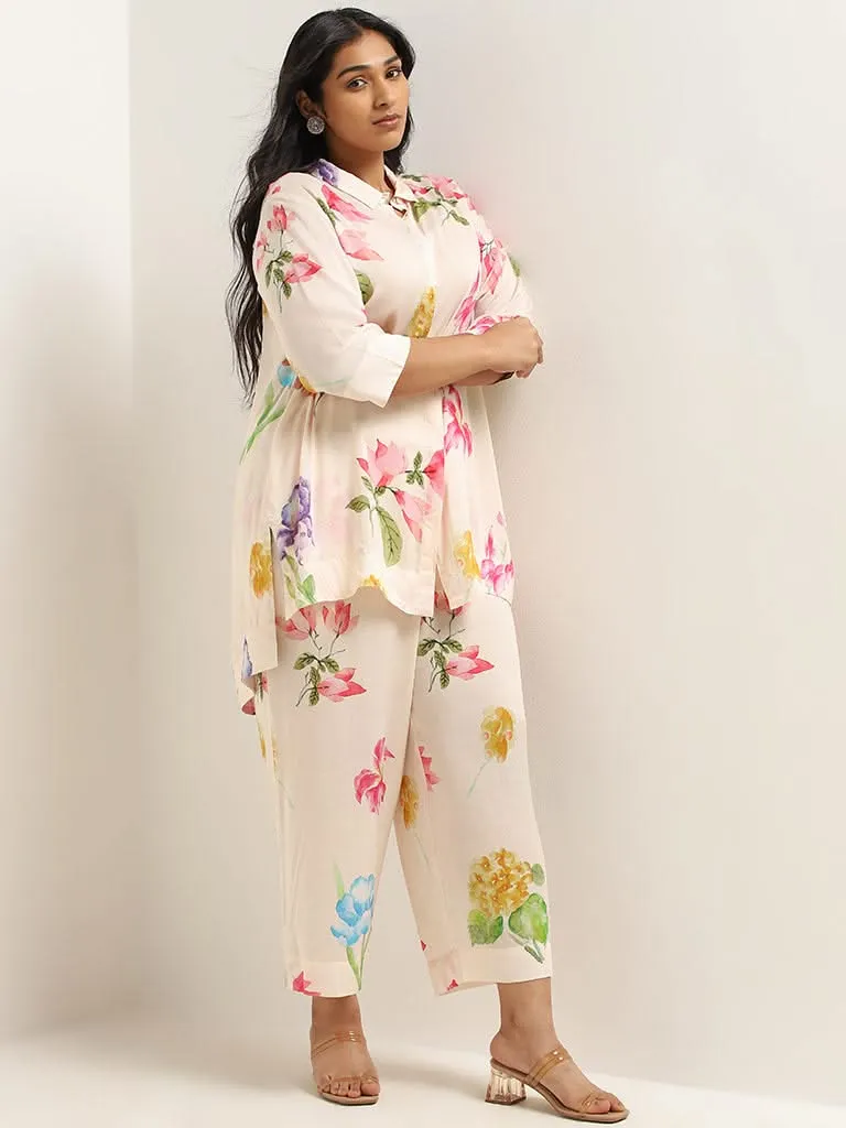 Diza Pink Floral Cotton Wide-Leg Pants