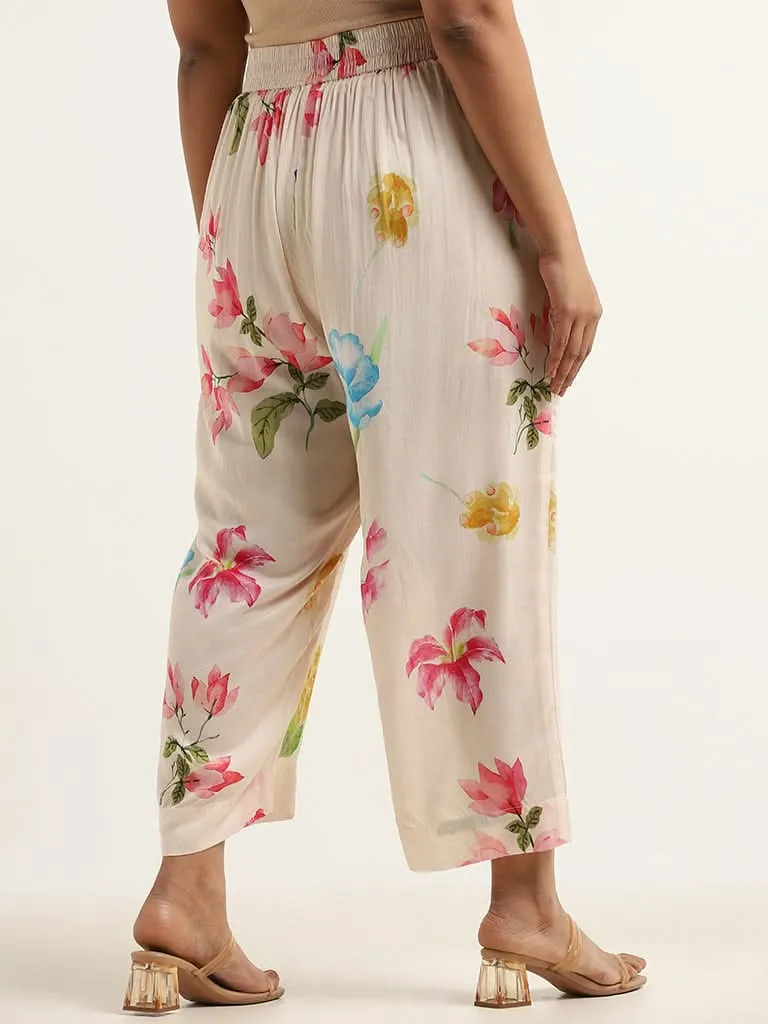 Diza Pink Floral Cotton Wide-Leg Pants