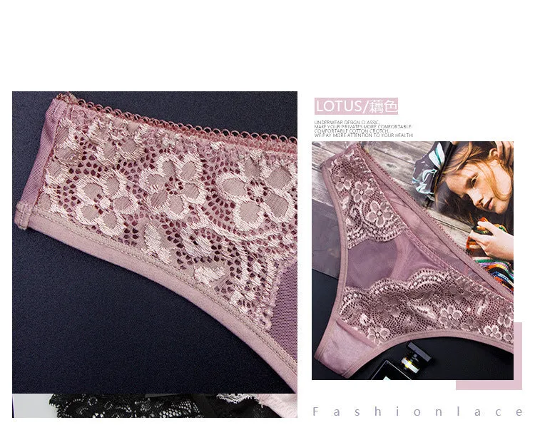 Exquisite Embroidery Floral Women Underwear String Lingerie Transparent Panties Thong Briefs