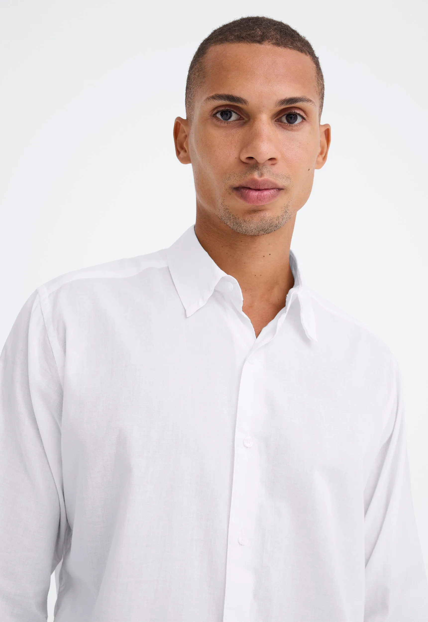 Folded Collar Cotton Shirt - White