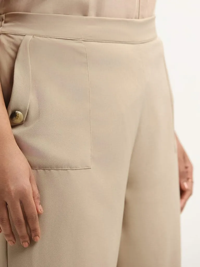 Gia Beige Straight-Leg Pants