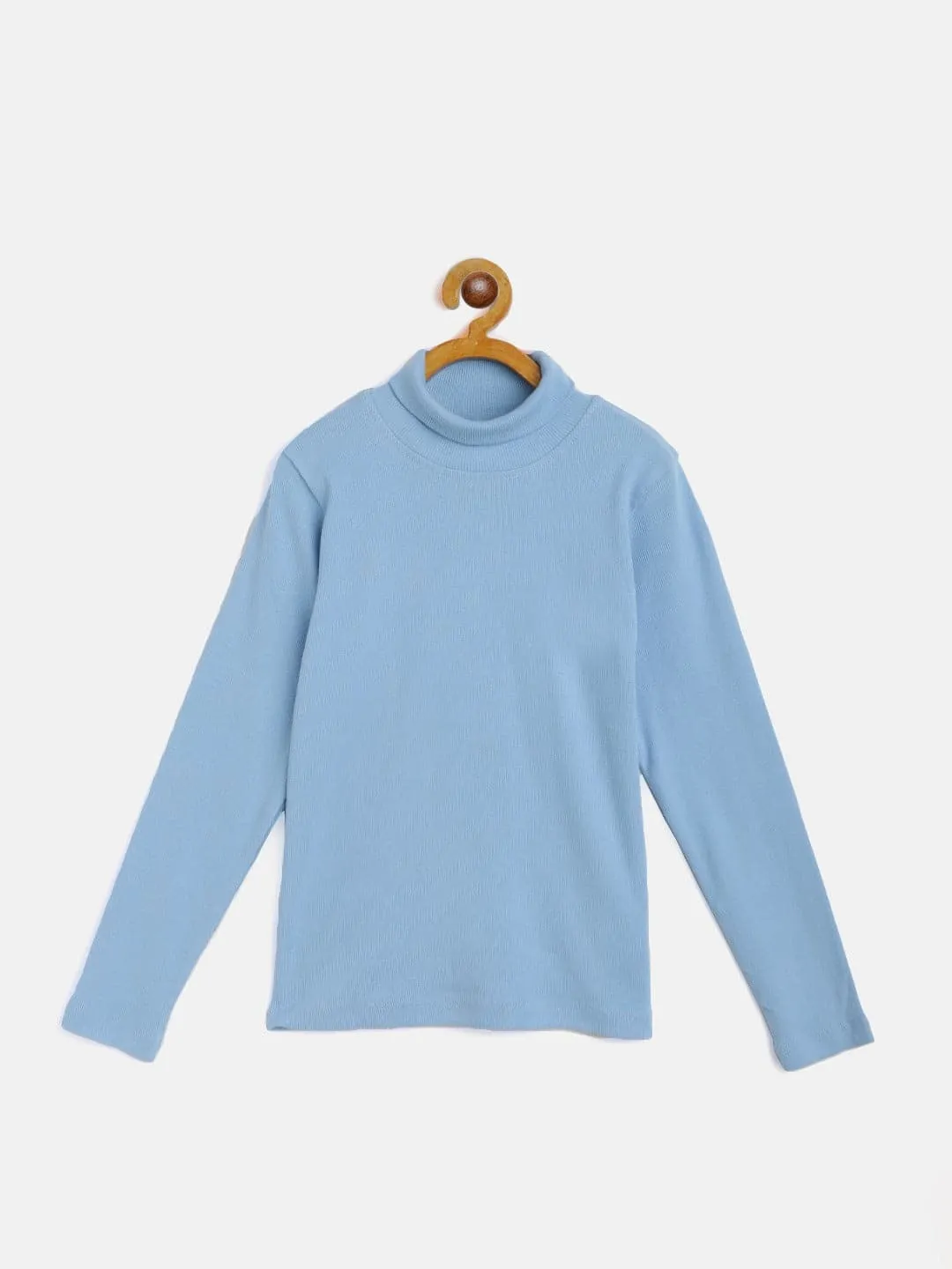 Girls Blue Rib High Neck Top - Lyush Kids