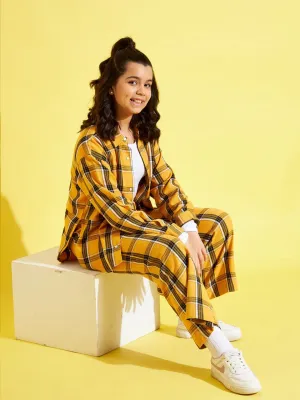 Girls Mustard & Black Check Straight Pants - Lyush Kids