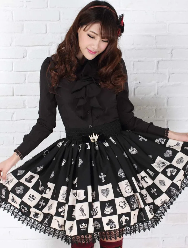 Gothic Elastic Waist Skater Skirt Sweet Checkered/Plaid Kawaii Black Lace Short Lolita Skirts