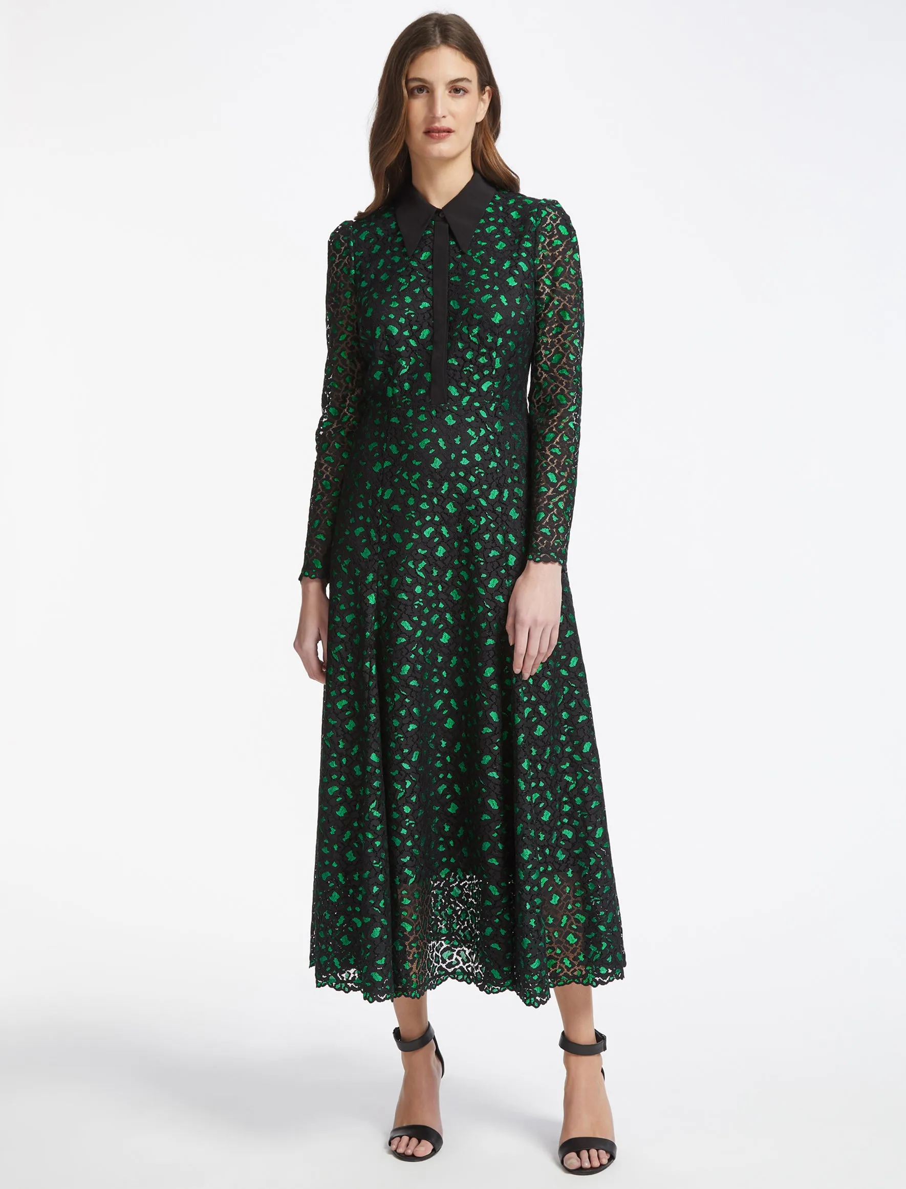 Hira Lace Maxi Dress - Emerald Green Black