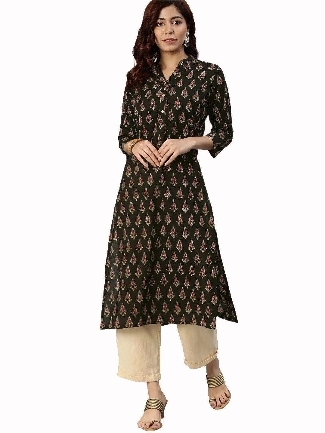 Jashvi Black Buti Print Cotton Kurta