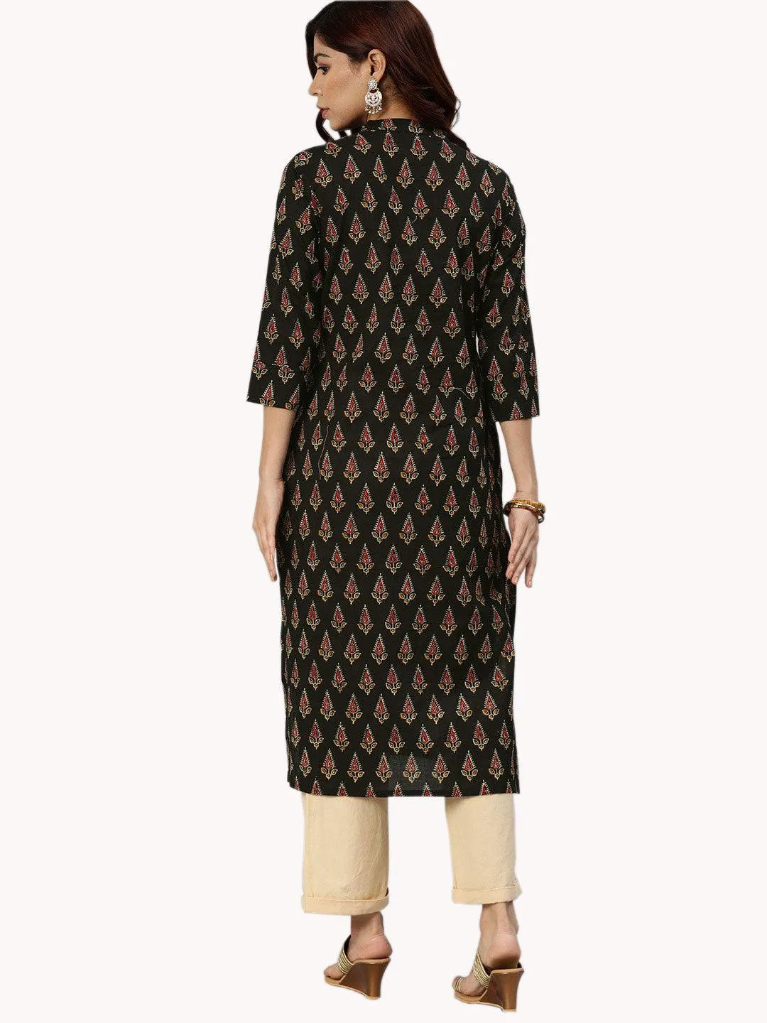 Jashvi Black Buti Print Cotton Kurta