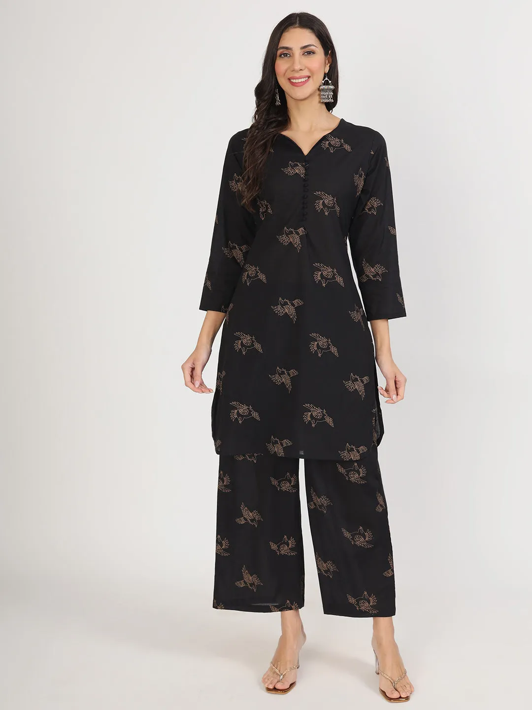 Jashvi Black Printed Kurta with Trouser Co-Ord Set