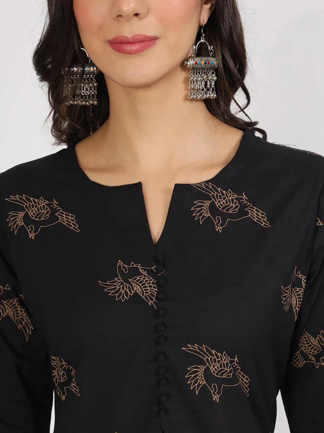 Jashvi Black Printed Kurta with Trouser Co-Ord Set