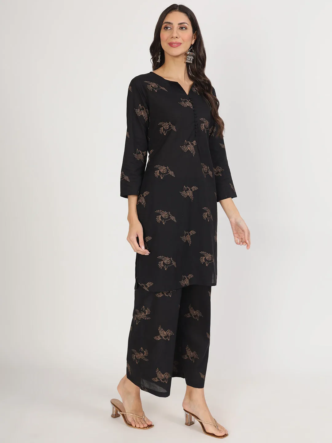 Jashvi Black Printed Kurta with Trouser Co-Ord Set