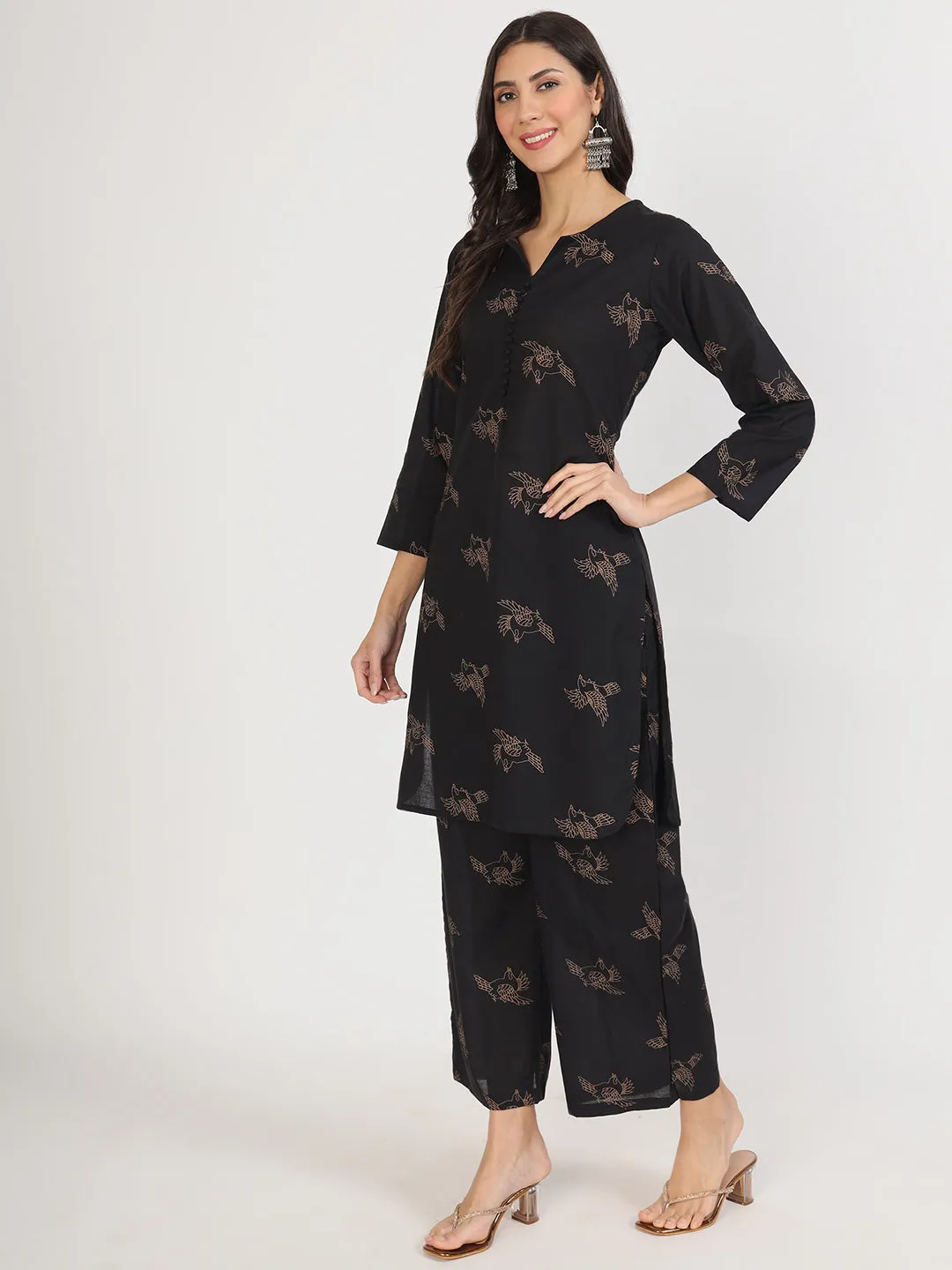 Jashvi Black Printed Kurta with Trouser Co-Ord Set