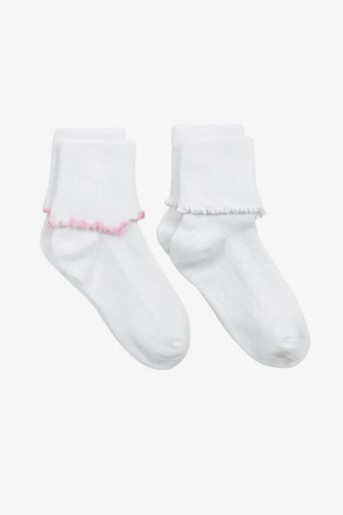 Jefferies Socks Scallop Edge Girls Socks 2-Pack - Pink/White