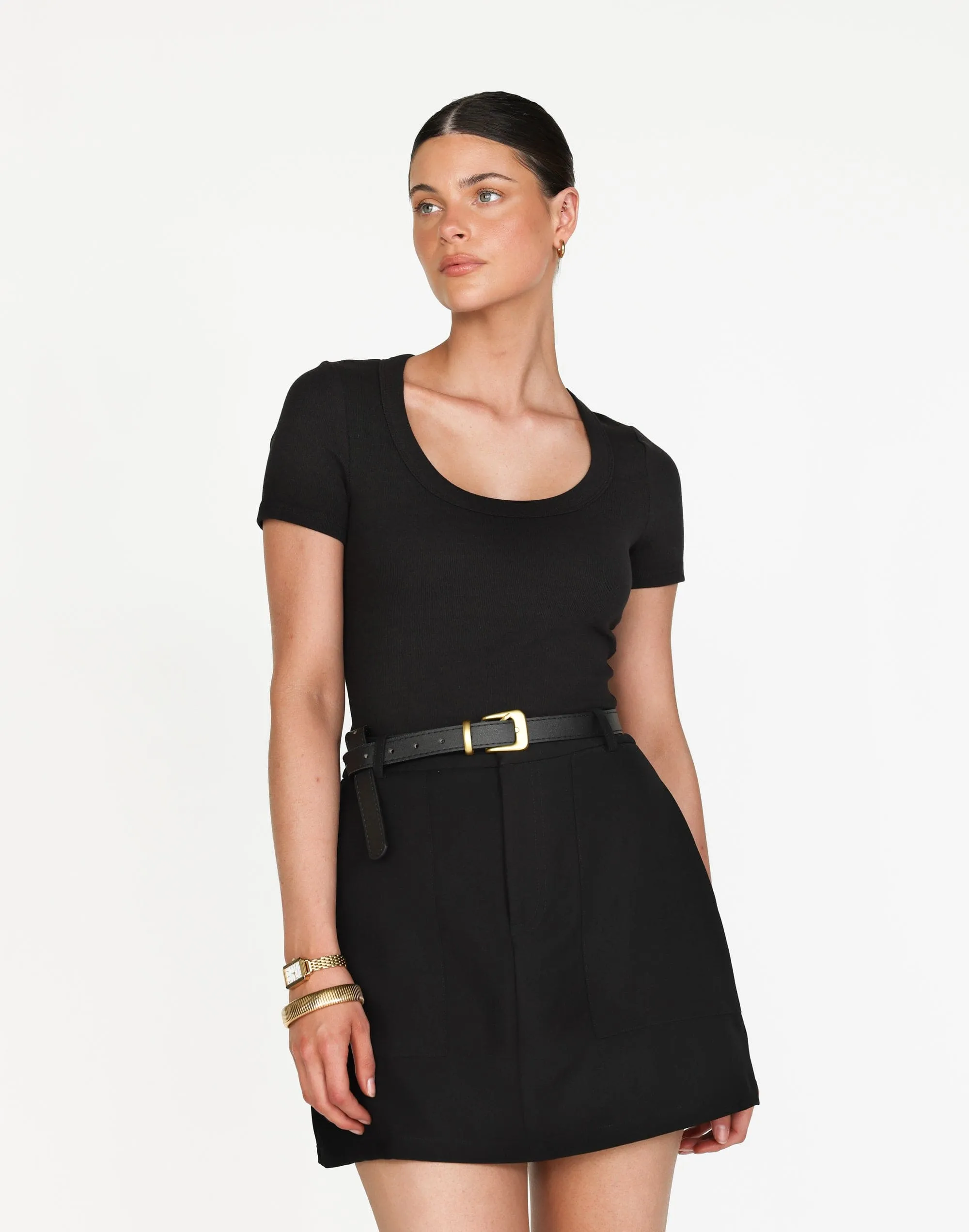 Kathleen Short Sleeve Top (Black)