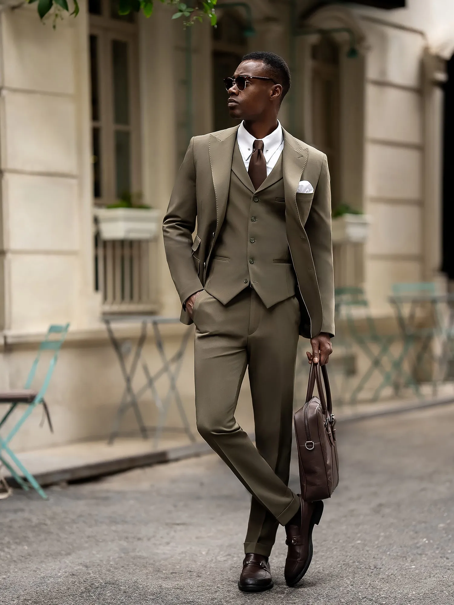 Khaki Slim-Fit Suit 3-Piece