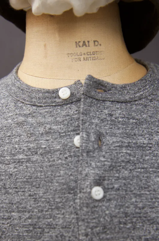 Long Sleeve Henley Tee - Medium Grey Heather - S, M, L, XL (Shorter Length)